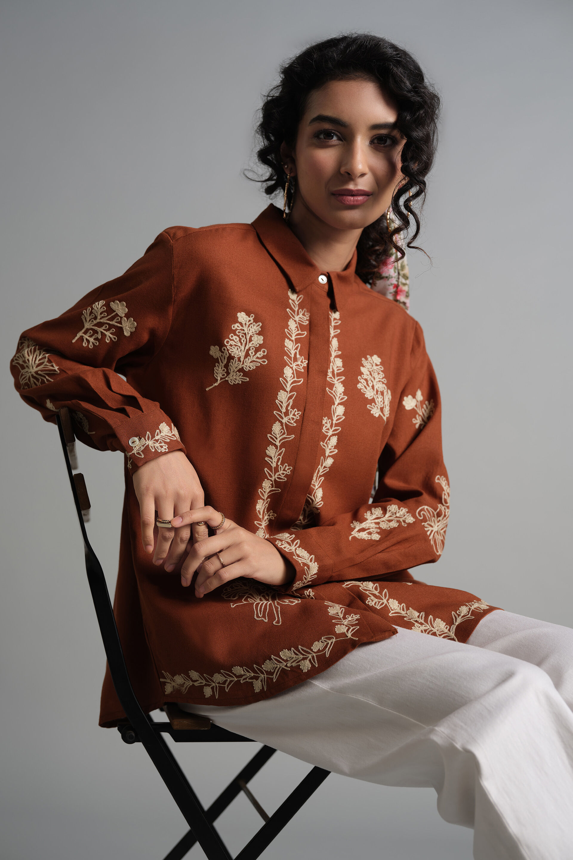 Floral Terracotta Shirt, Brown, image 1